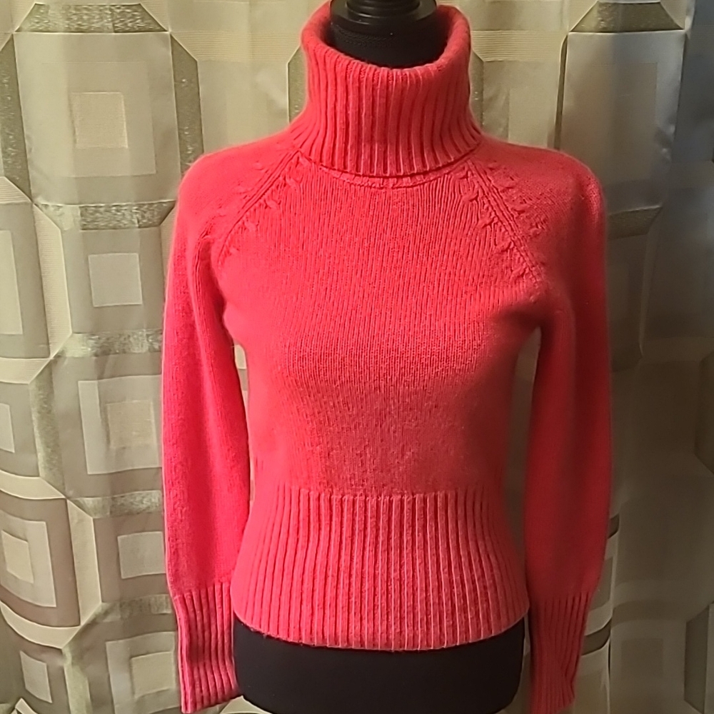 Women's Pink Cashmere Turtleneck Sweater. Thick and Plush.